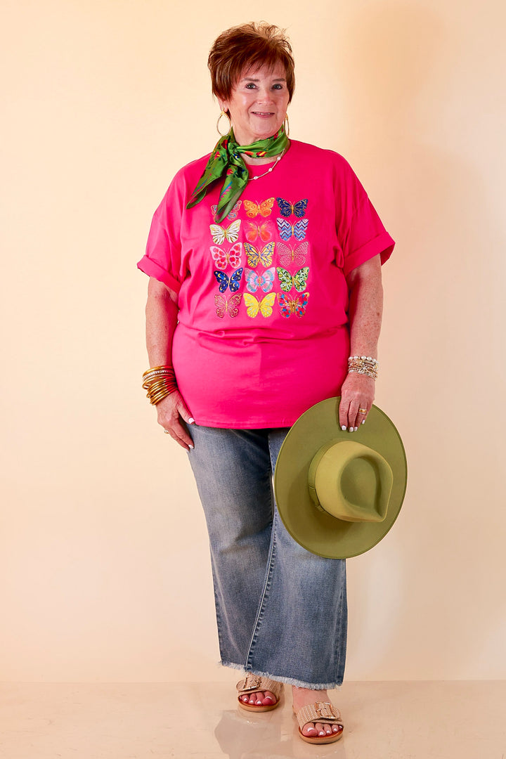 Butterfly Season Multi Print Butterflies Short Sleeve Graphic Tee in Hot Pink
