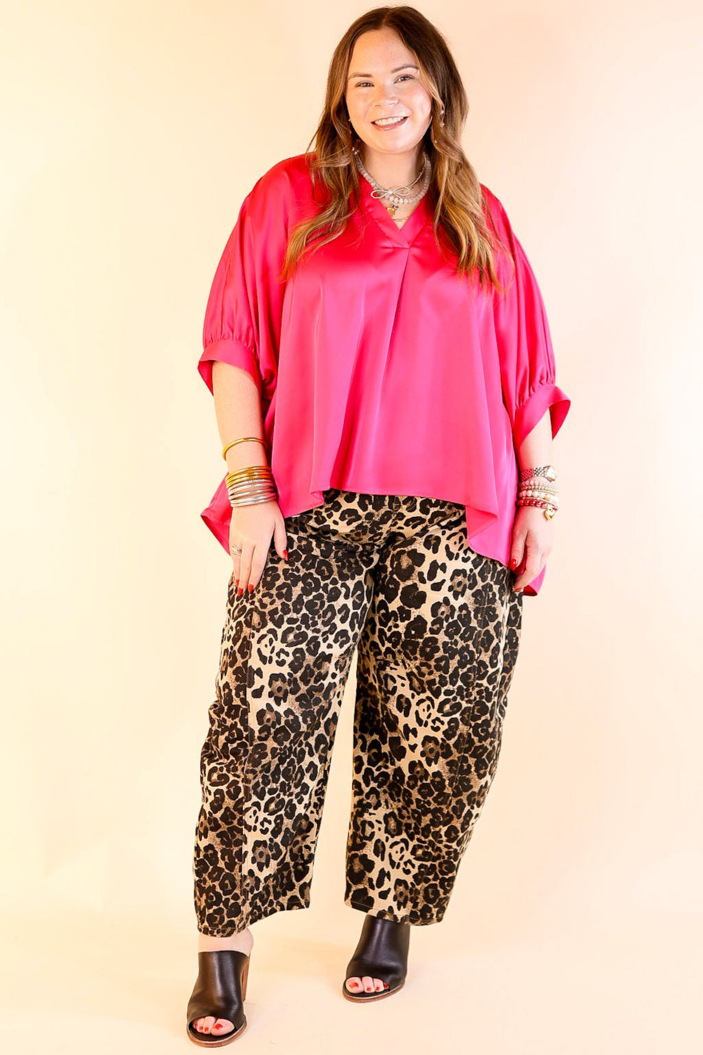 Irresistibly Chic Half Sleeve Oversized Blouse in Fuchsia Pink