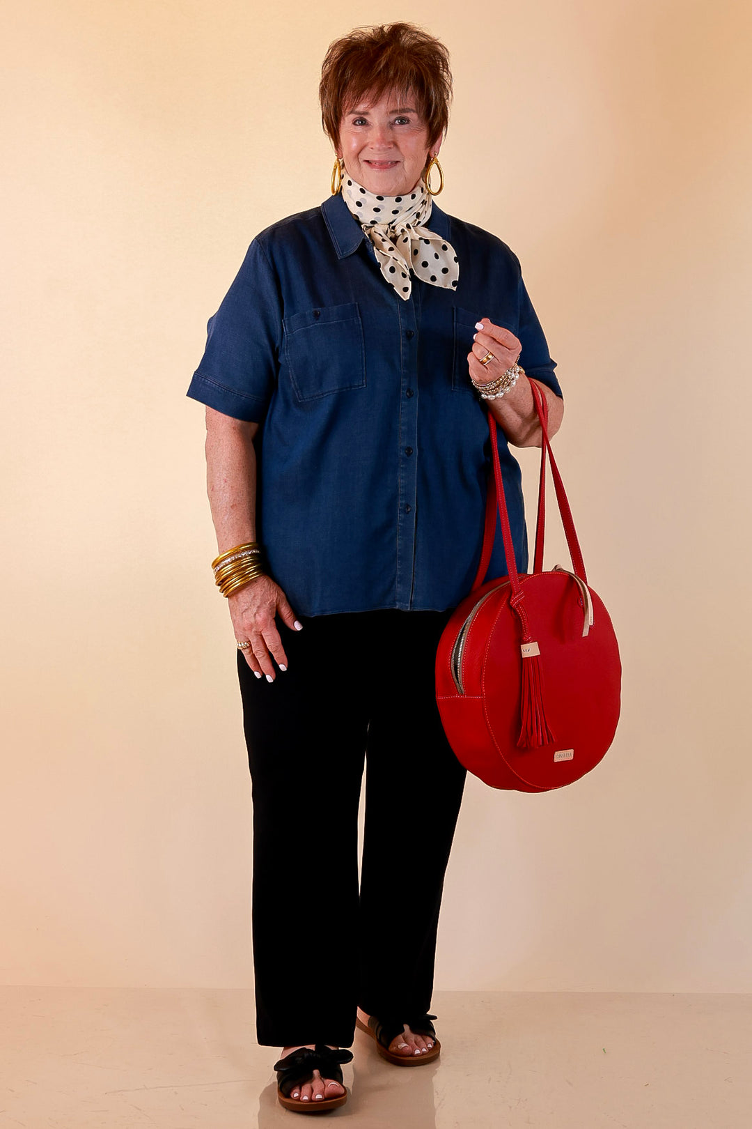 Lyssé | Best Dressed Short Sleeve Button Down Chambray Denim Shirt in Dark Wash