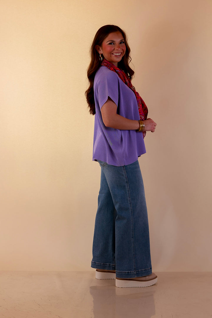 Always in Style Short Sleeve Mock Neck Top in Lavender Purple