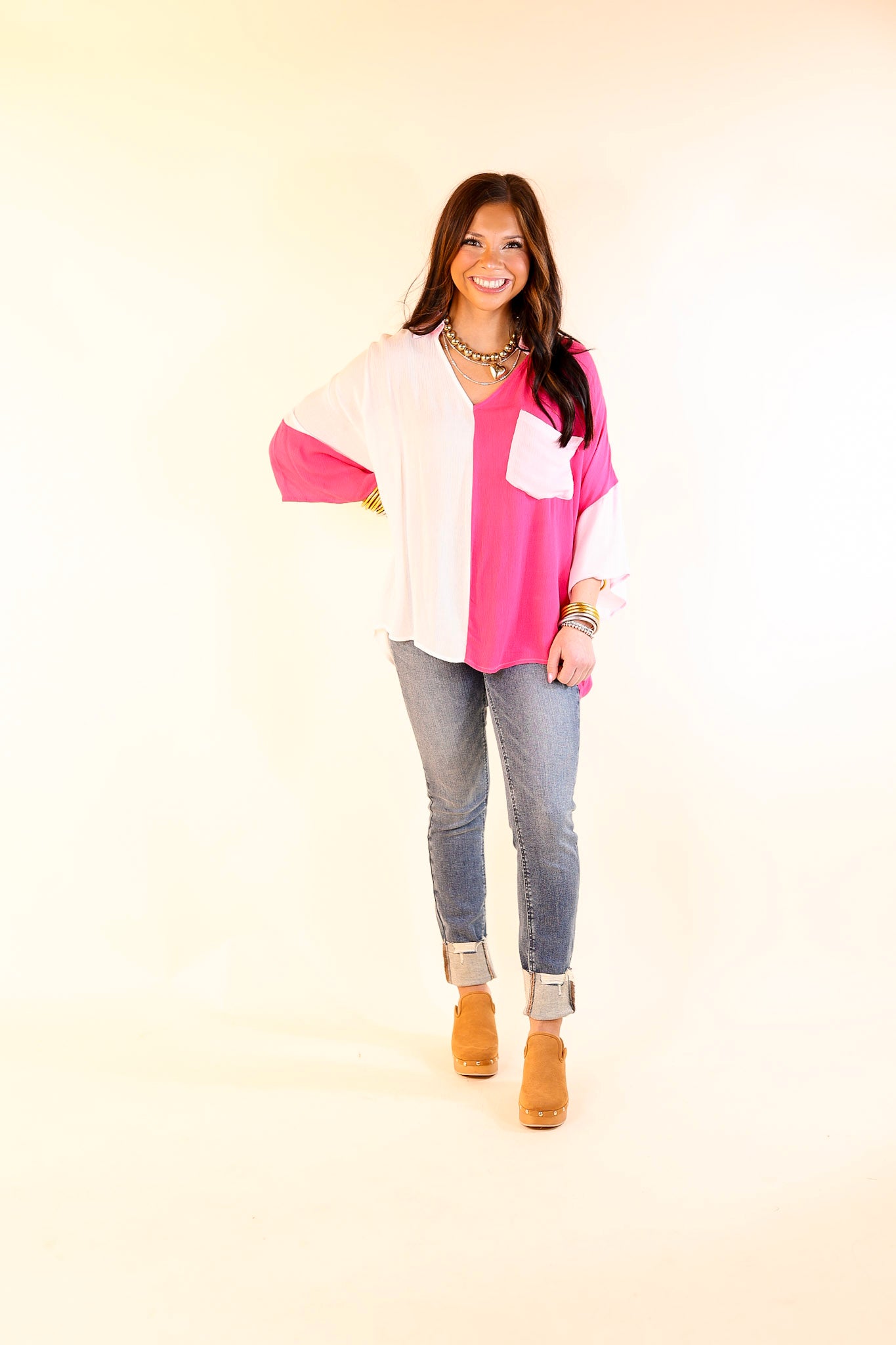 Groovy Tunes Color Block Short Sleeve Top in Pink Mix