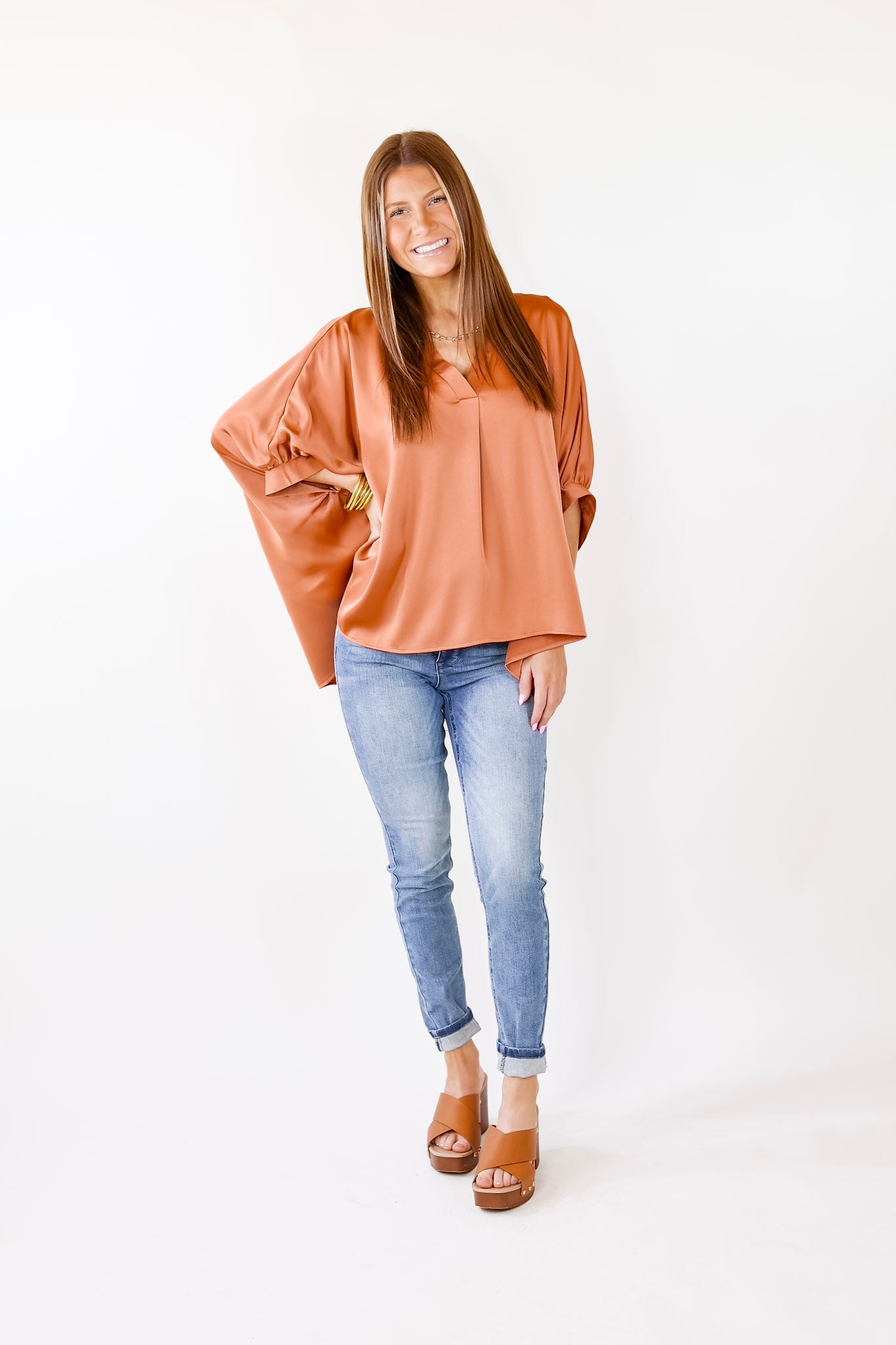Irresistibly Chic Half Sleeve Oversized Blouse in Copper - Giddy Up Glamour Boutique
