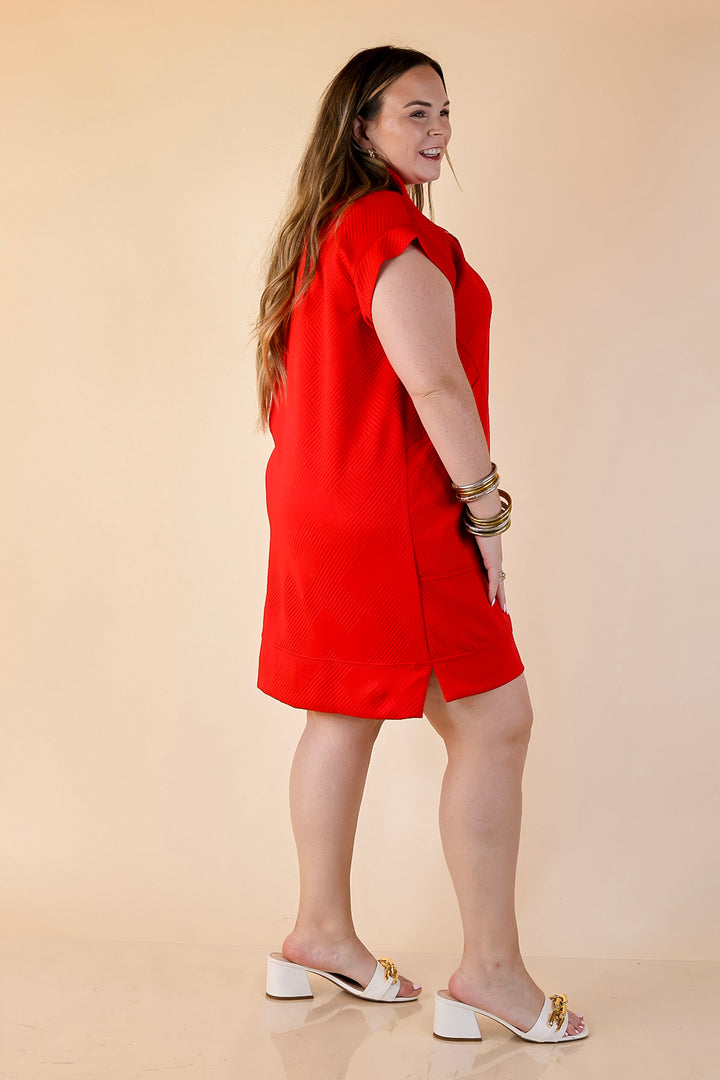 Modern Classic Cap Sleeve Dress with a Collar and Textured Detailing Dress in Red