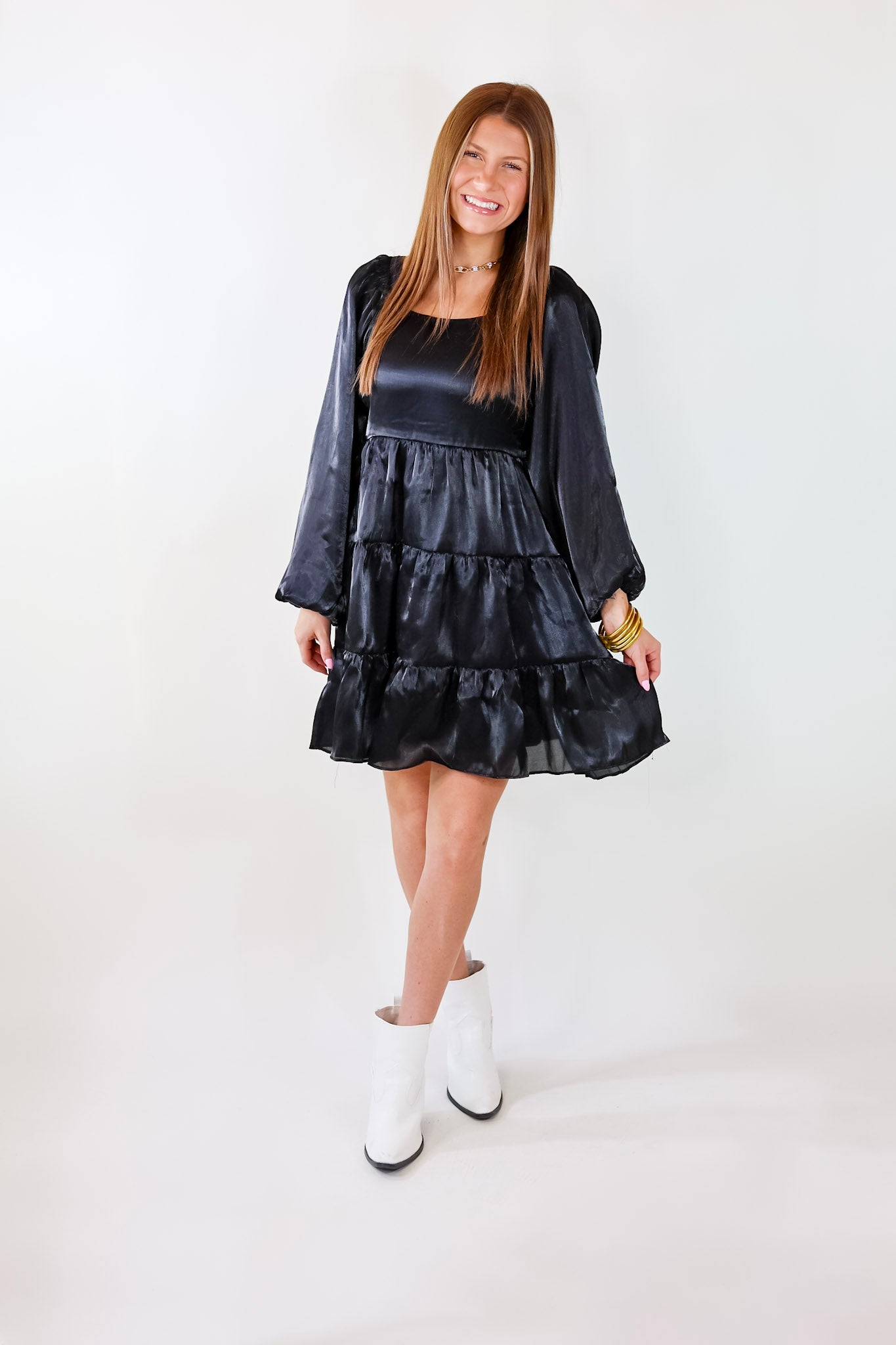 Look At Me Long Sleeve Dress in Black - Giddy Up Glamour Boutique