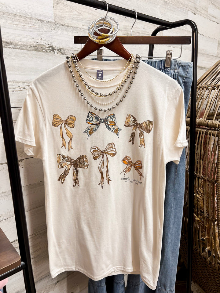 Simply Southern | Southern Charm Camouflage Bow Short Sleeve Graphic T-Shirt in Cream