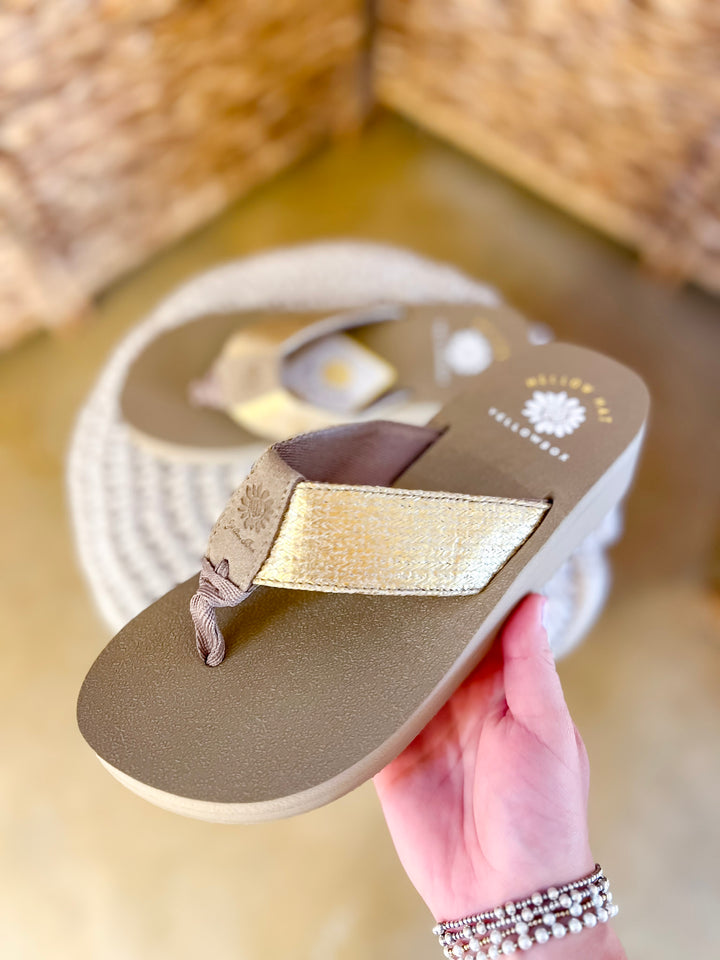 Yellow Box | Layla Platform Comfort Flip Flops in Gold