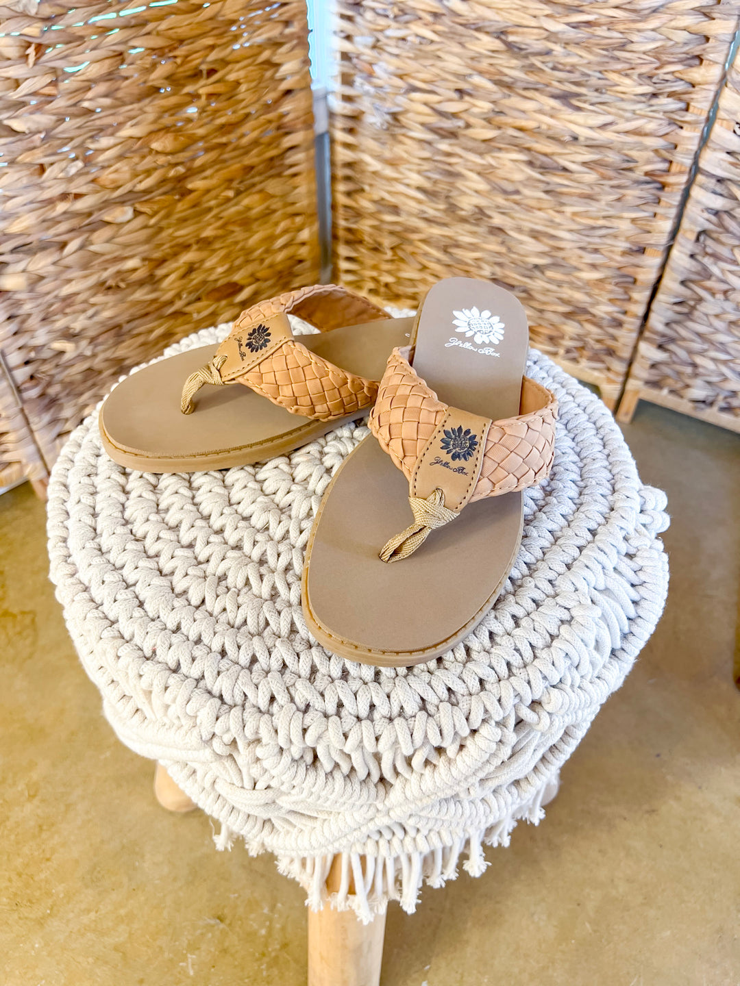 Yellow Box | Irving Woven Comfort Flip Flops in Almond