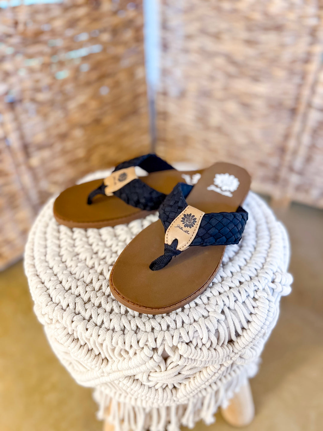 Yellow Box | Irving Woven Comfort Flip Flops in Black