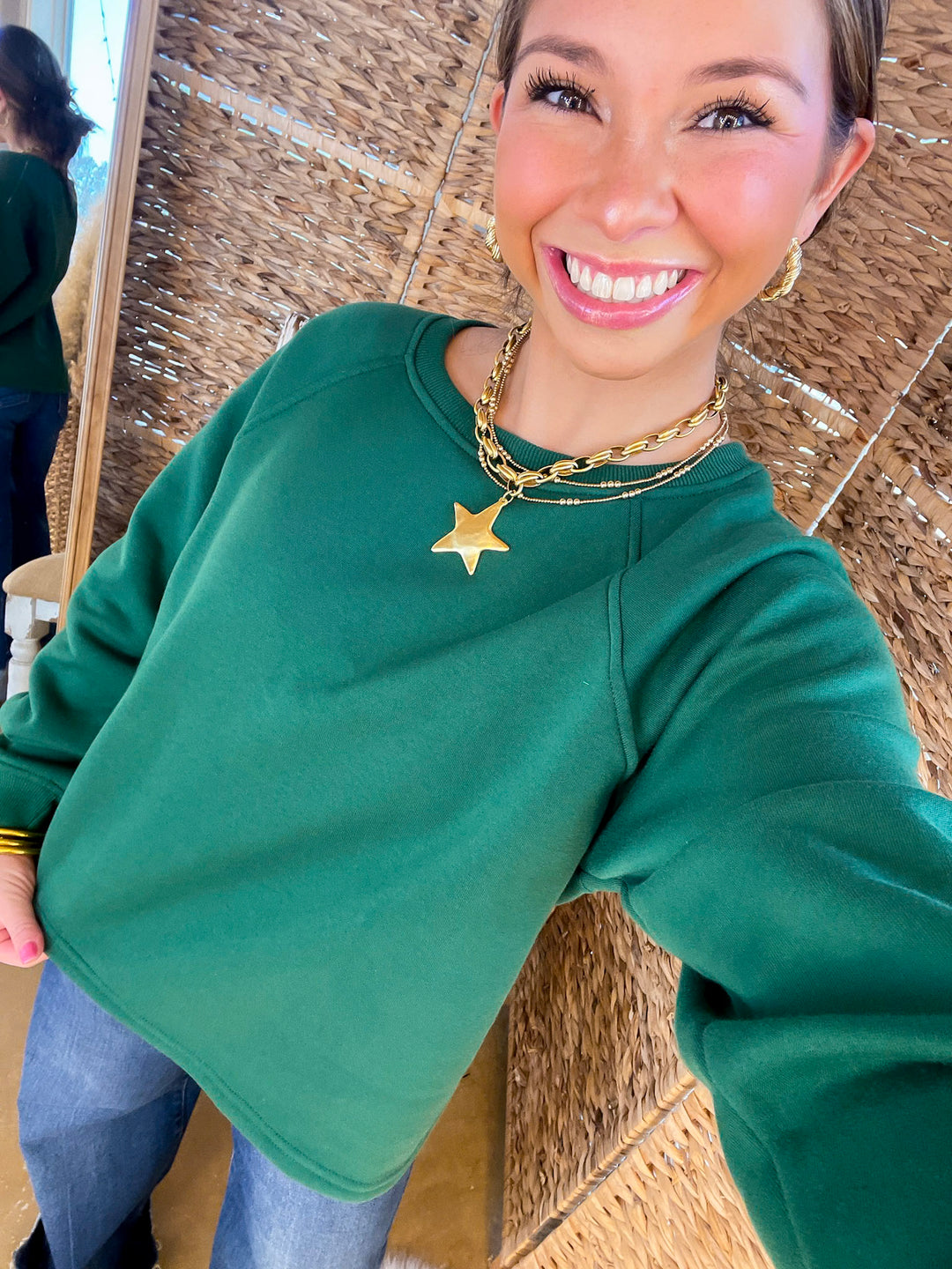 Relaxed and Refined Cropped Luxe Sweatshirt in Black, Kelly Green, and Forest Green