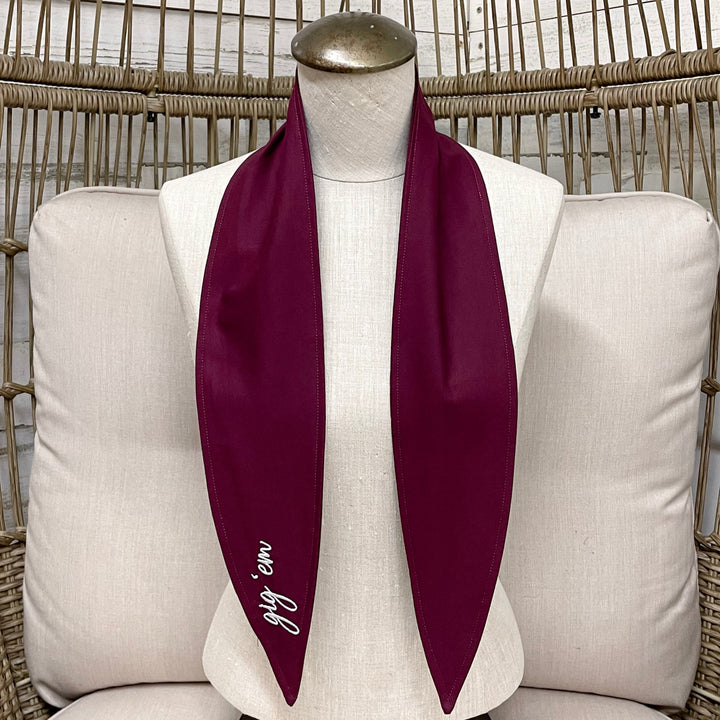 Gig'Em Embroidered Ascot Scarf in Maroon