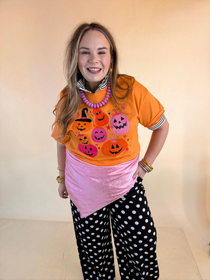 Up to No Gourd Pink &amp; Orange Jack-O’-Lantern Halloween Graphic Tee in Orange