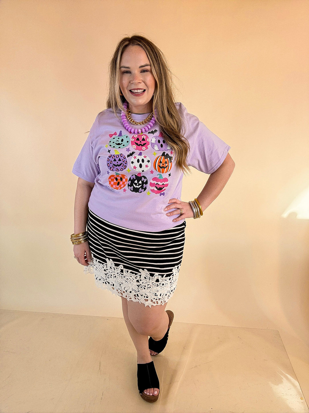 The Pumpkin Club Colorful Jack-O’-Lantern Halloween Graphic Tee in Lavender Purple
