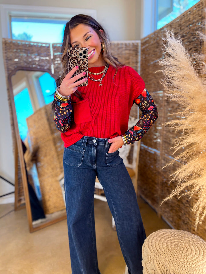 The Perfect Layer Colorful Floral Fiesta Print Mesh Long Sleeve Top in Black