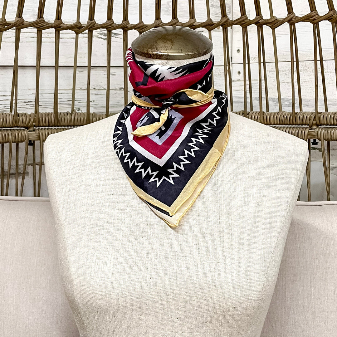 Wyoming Traders | Mini Aztec Print Wild Rag in Maroon and Black