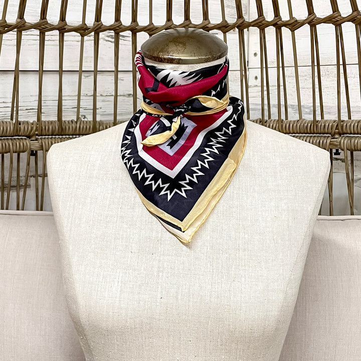 Wyoming Traders | Mini Aztec Print Wild Rag in Maroon and Black