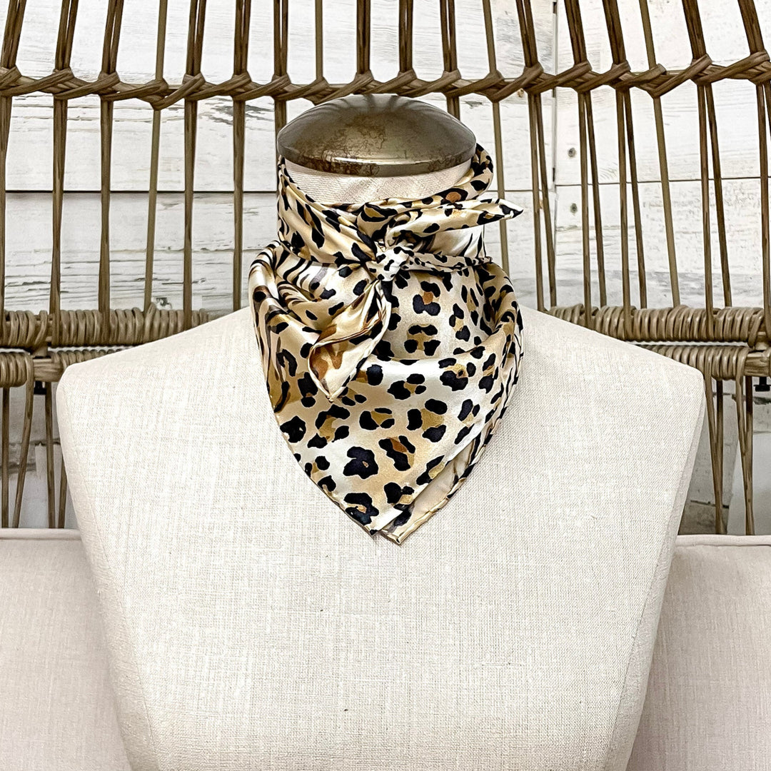 Mini Leopard Charmeuse Silk Wild Rag in Tan
