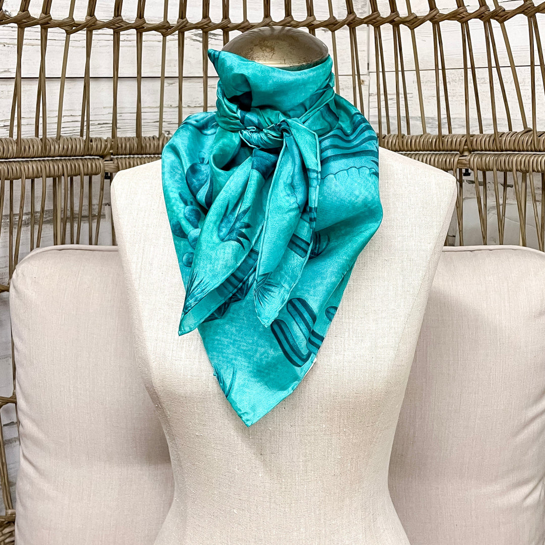 Southwest Cactus Wild Rag in Teal