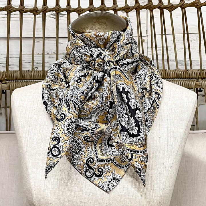 Paisley Silk Wild Rag in Tan and Black