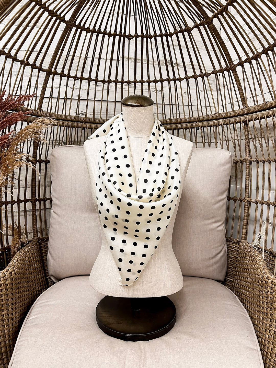 Wyoming Traders | Cowboy Polka Dot Silk Wild Rag Scarf in Ivory