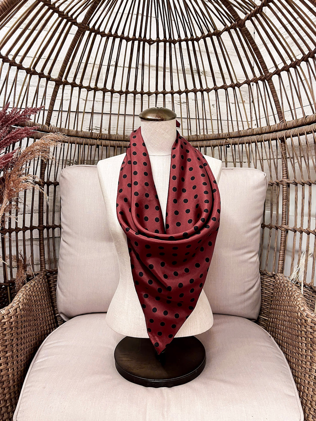 Wyoming Traders | Cowboy Polka Dot Silk Wild Rag Scarf in Wine