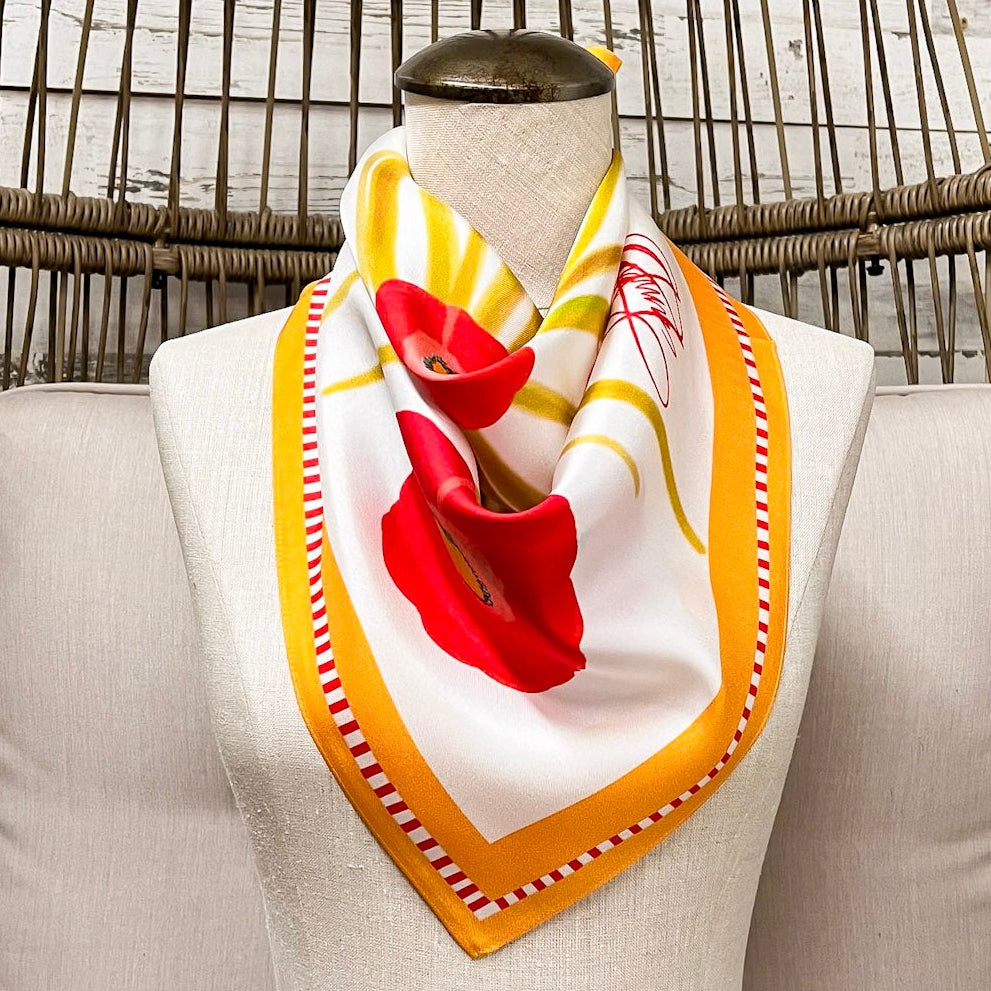 KB's Canvas | Poppy Fleur Floral Print Scarf in Cream and Orange