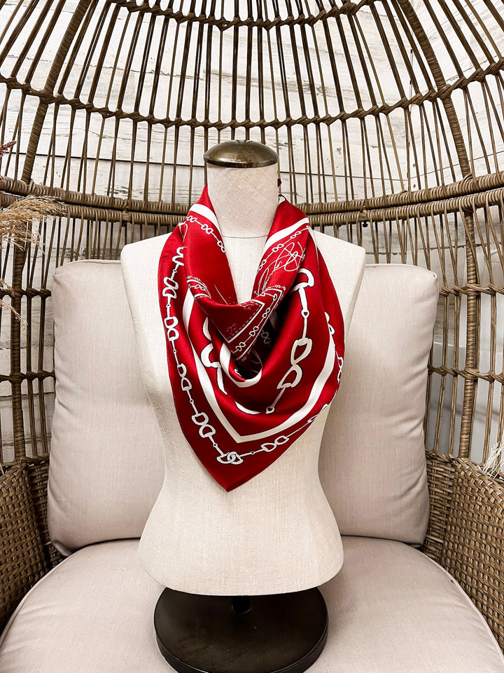 KB's Canvas | In Good Reins Horse Bit Print Scarf in Maroon and White