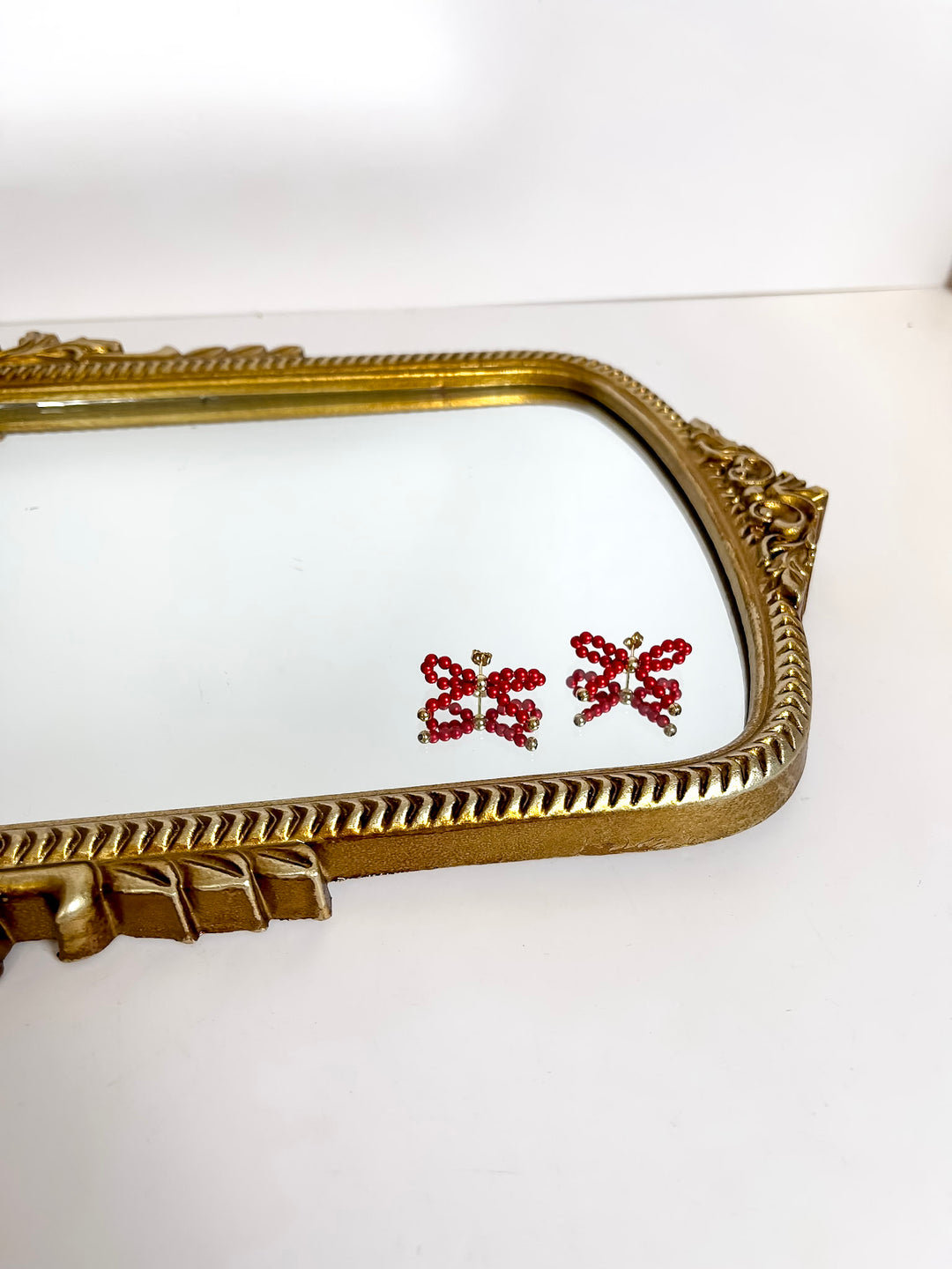 Beaded Blondes | Red Pearl Beaded Bow Earrings