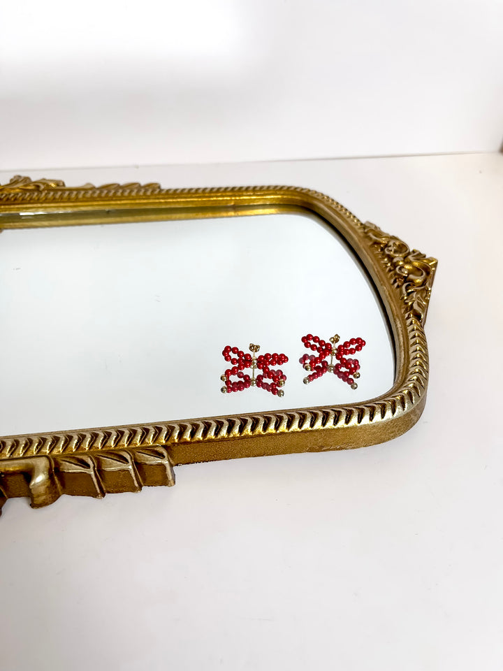 Beaded Blondes | Red Pearl Beaded Bow Earrings