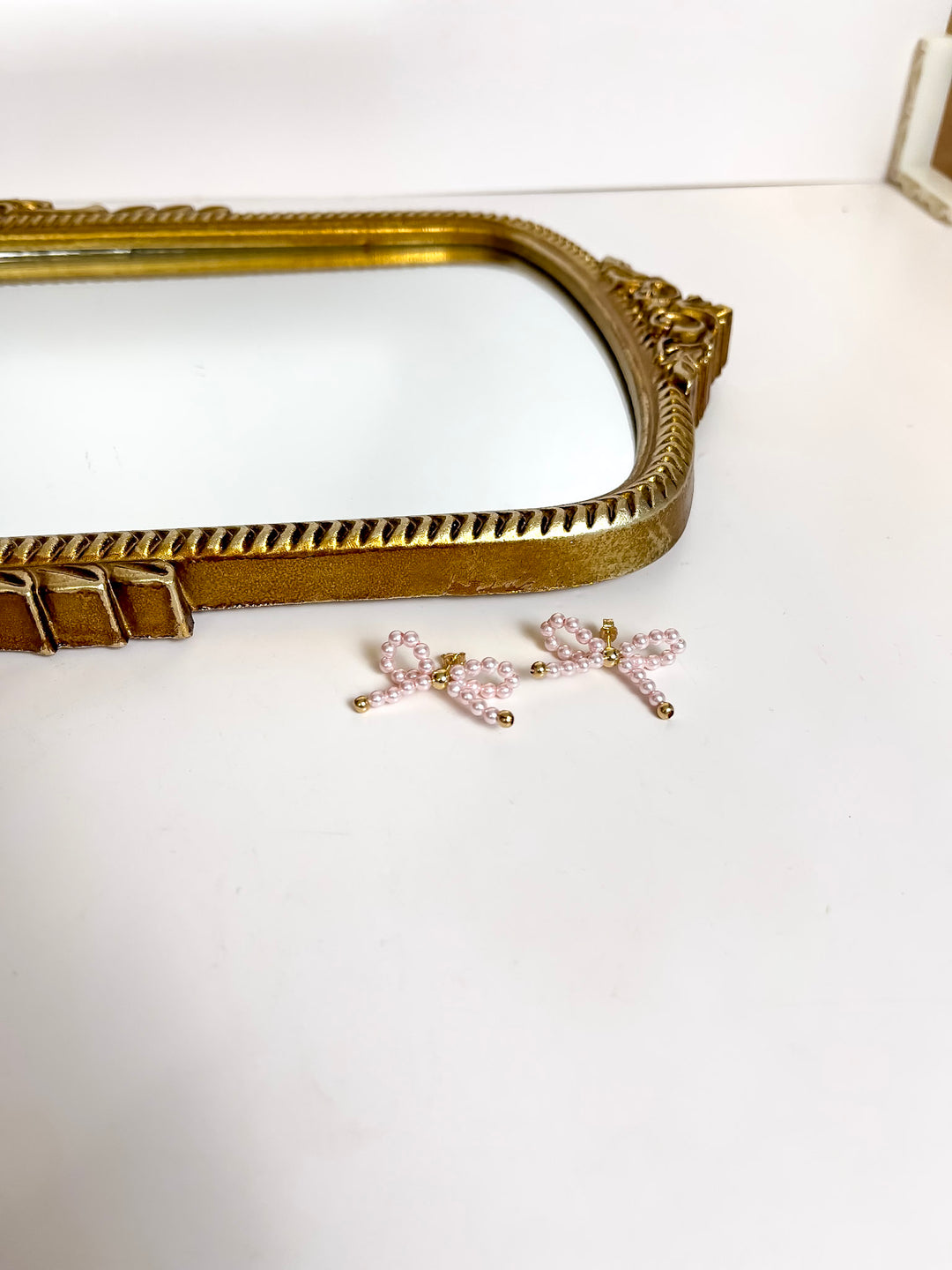 Beaded Blondes | Pink Pearl Beaded Bow Earrings