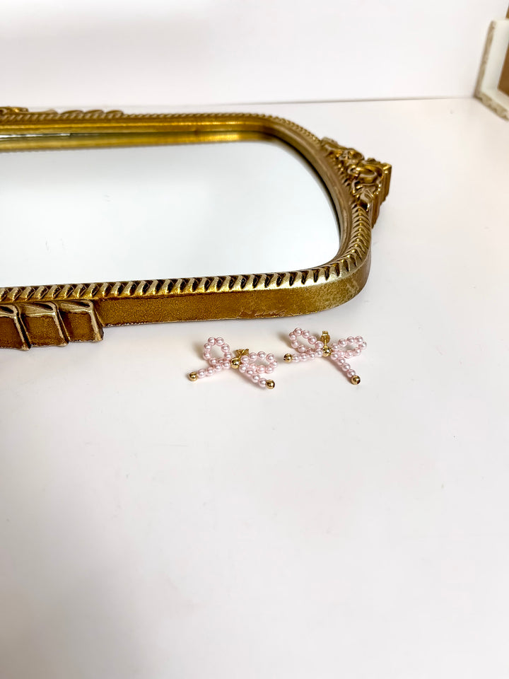 Beaded Blondes | Pink Pearl Beaded Bow Earrings