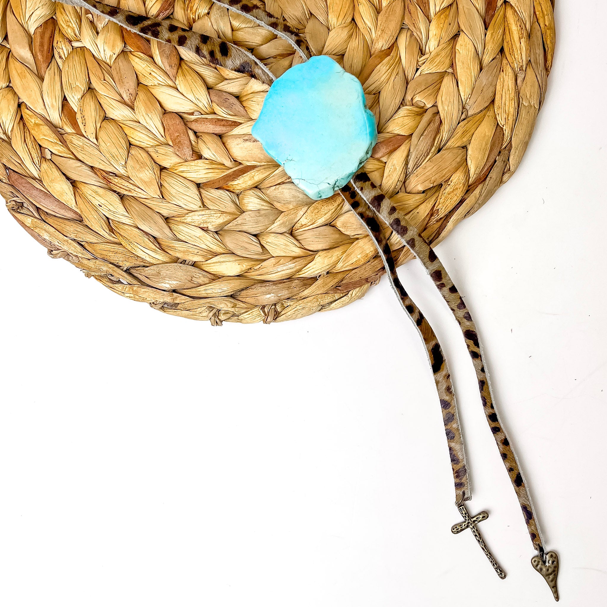 Faux Turquoise Leopard Bolo| ONLY 1 LEFT! - Giddy Up Glamour Boutique