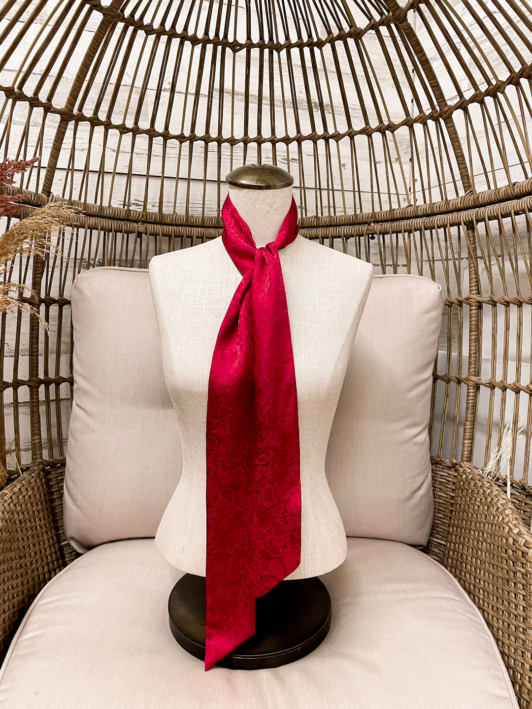 Wyoming Traders | Jacquard Print Silk Twilly Scarf in Red