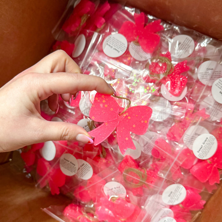 Mystery Spring Color Mini Glitter Bow Car Freshie in Various Scents