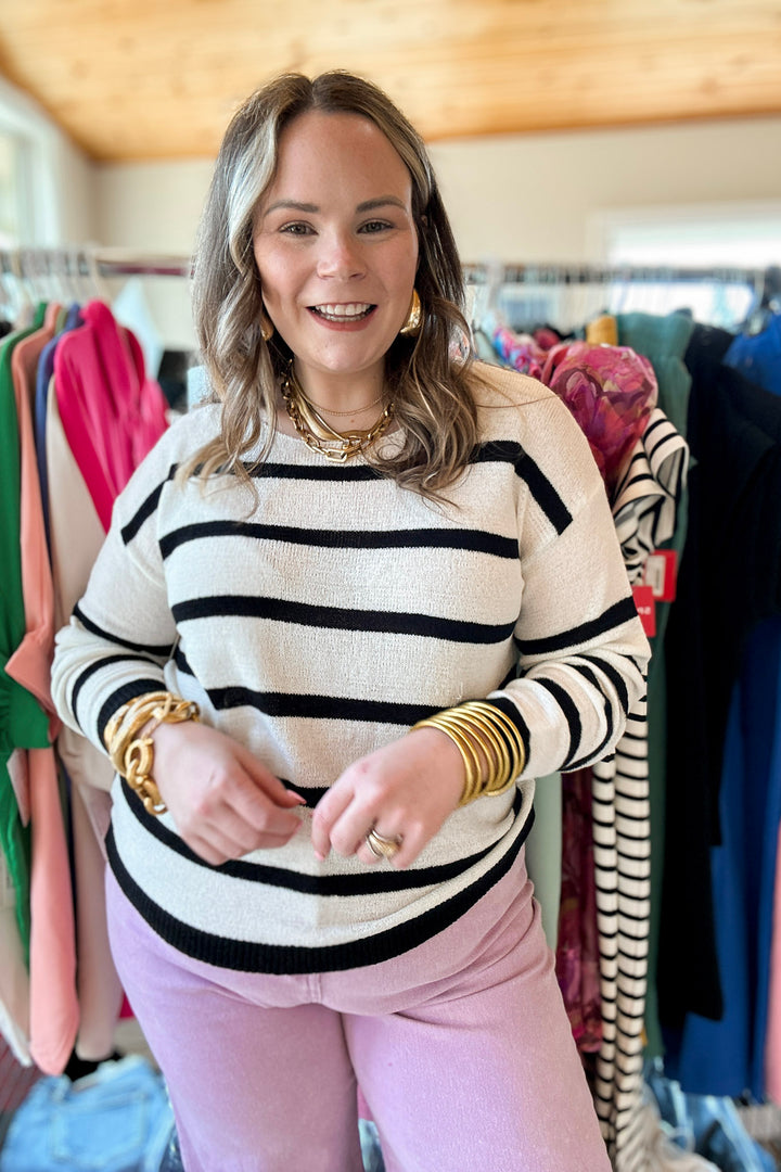 Let's Hang Out Striped Long Sleeve Top in Black and White - Giddy Up Glamour Boutique