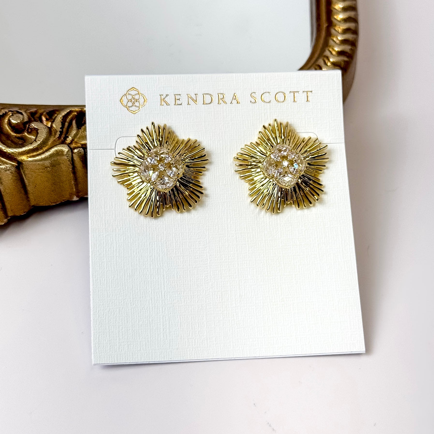 Kendra Scott | Dira Gold Crystal Statement Stud Earrings in White Crystal - Giddy Up Glamour Boutique