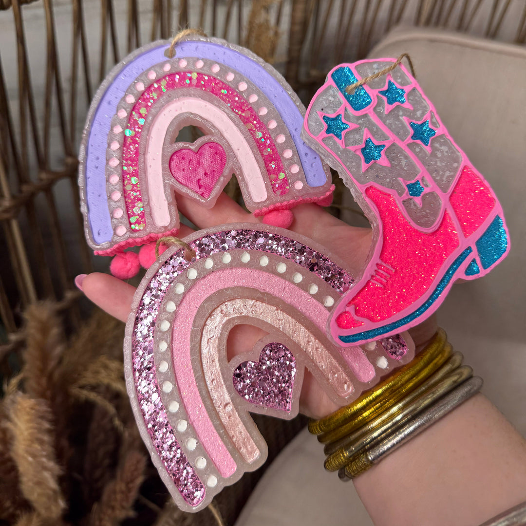 Starry Stampede Pink, Blue and White Cowgirl Boot Car Freshie in Various Scents
