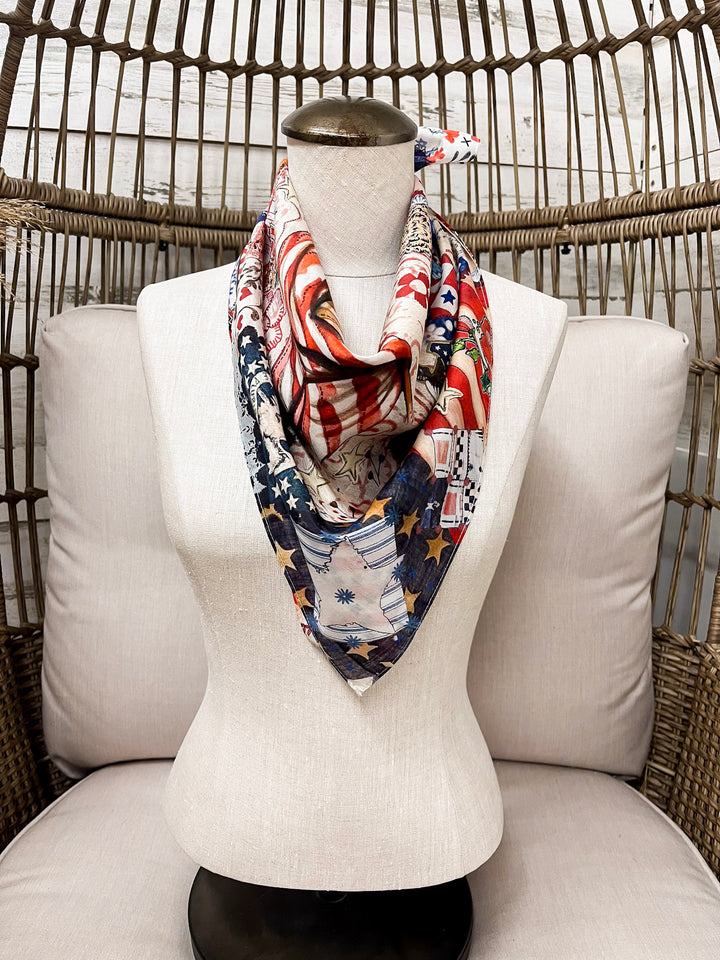 XOXO Art & Co | 1776 Shorty Wild Rag Scarf in Ivory, Red and Blue