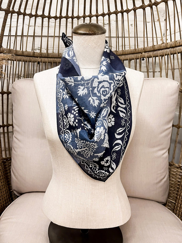 XOXO Art & Co | Woven Coverlet Shorty Wild Rag Scarf in Navy Blue