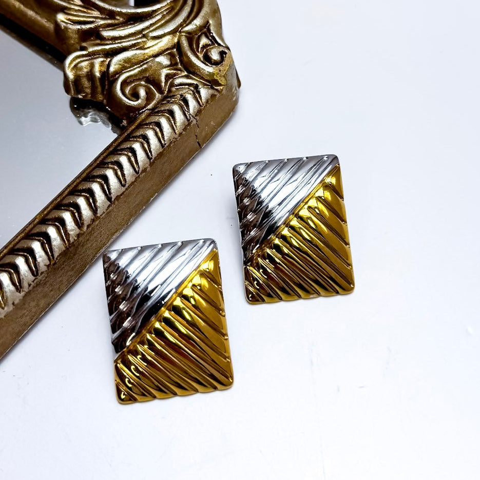 CHANSUTT PEARLS | Victoria Two Tone Rectangle Earrings in Gold and Silver