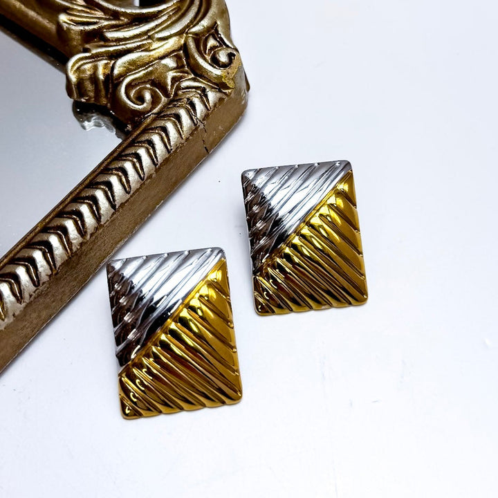CHANSUTT PEARLS | Victoria Two Tone Rectangle Earrings in Gold and Silver