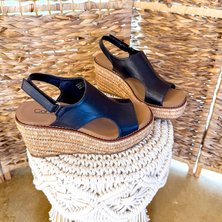Corky's | Freddie Wedge Sandal with Velcro Strap in Black Smooth