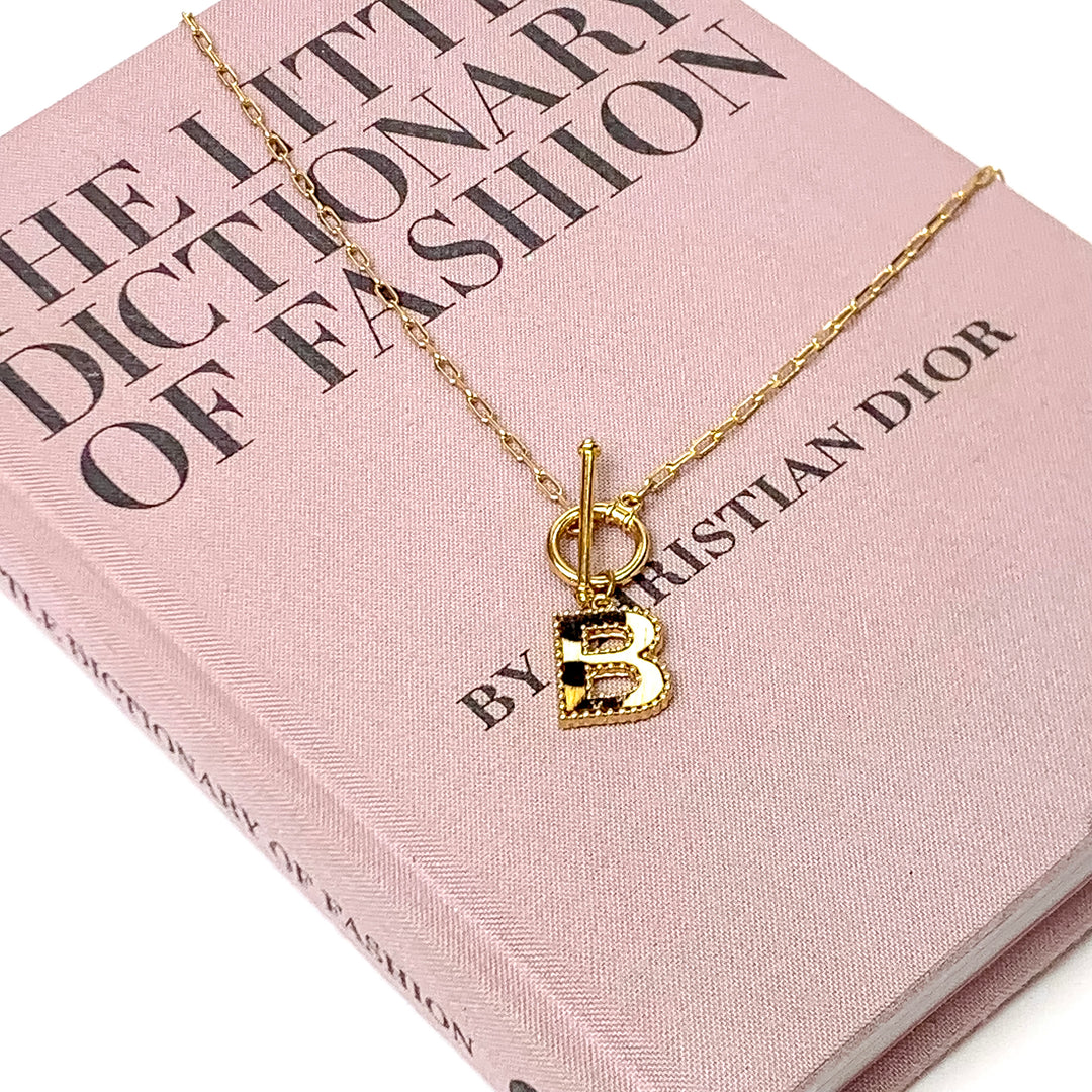 Hair on Hide Gold Tone Front Toggle Initial Necklace - Giddy Up Glamour Boutique