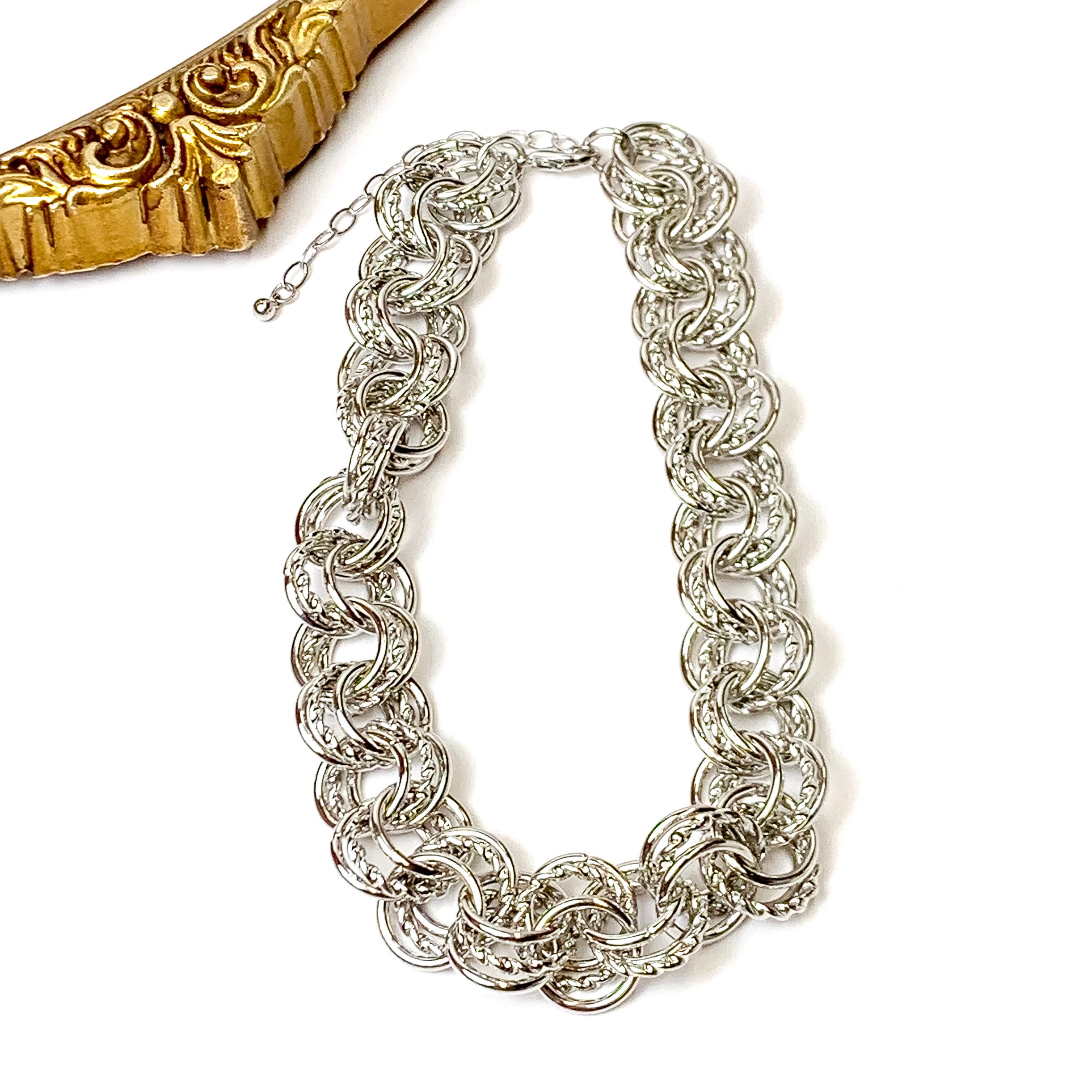 Triple Link Chunky Silver Tone Chain Necklace - Giddy Up Glamour Boutique
