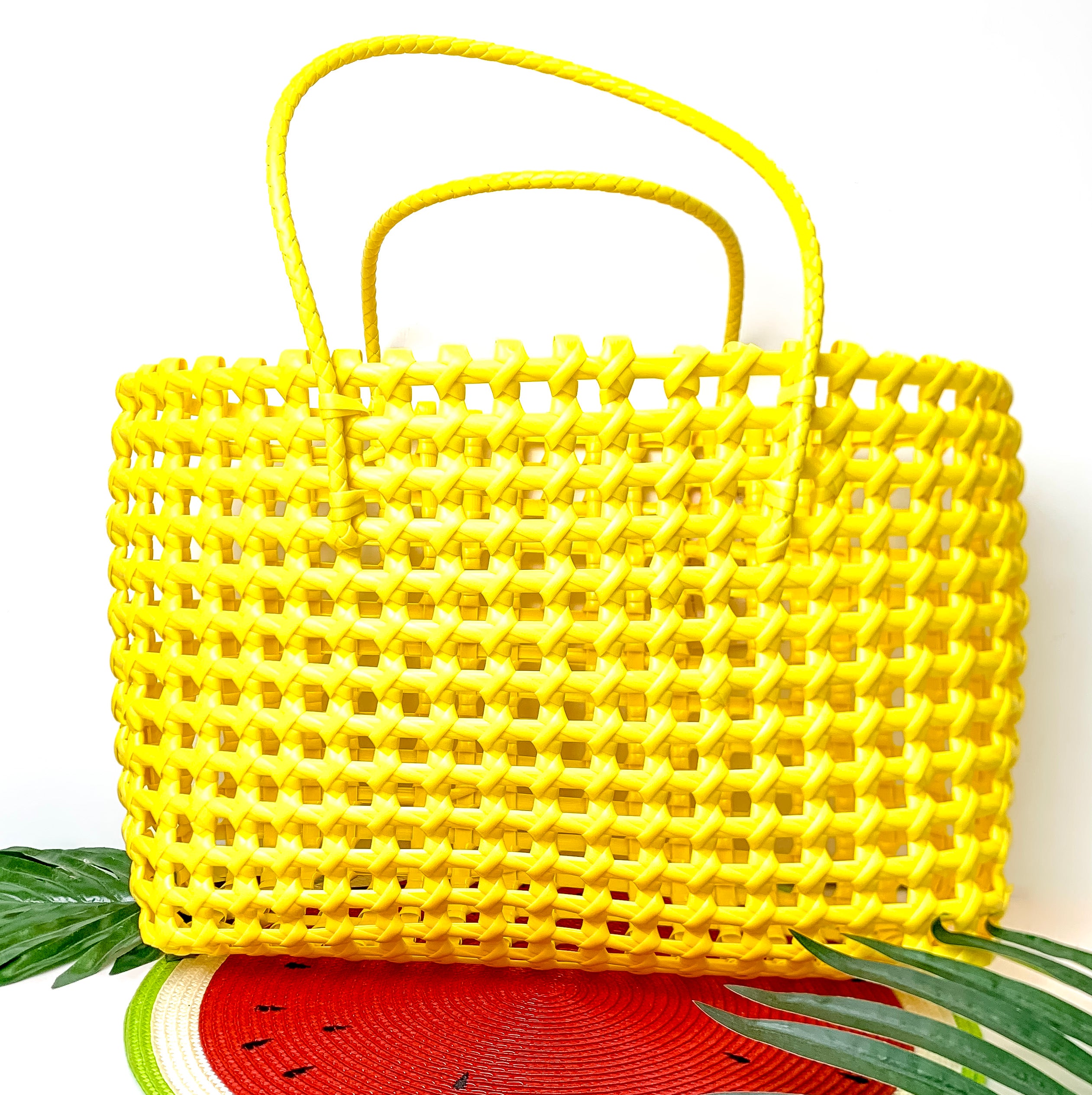 Beachy Brights Basket Tote Bag in Yellow - Giddy Up Glamour Boutique