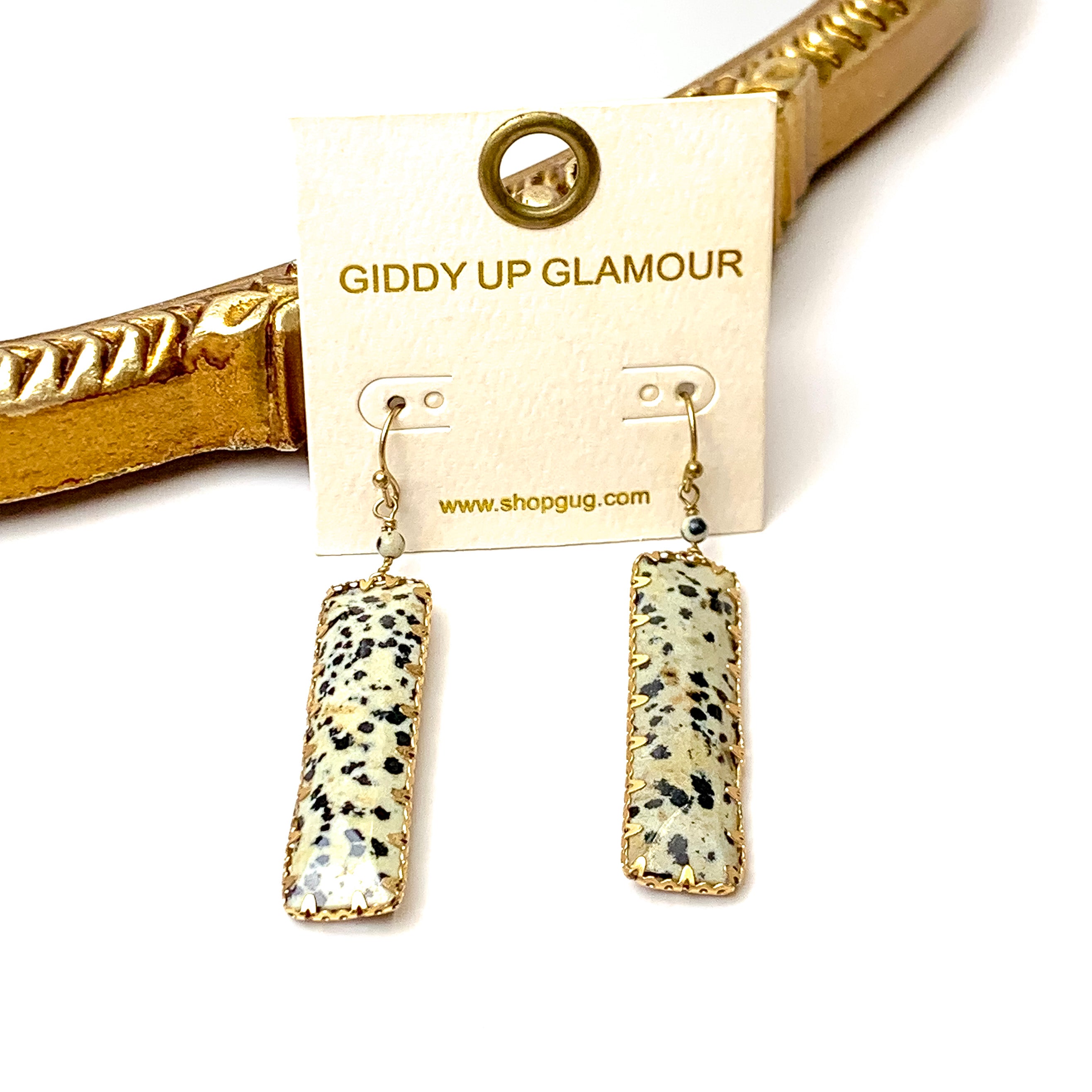 Gold Tone Faux Stone Bar Earrings in Granite - Giddy Up Glamour Boutique