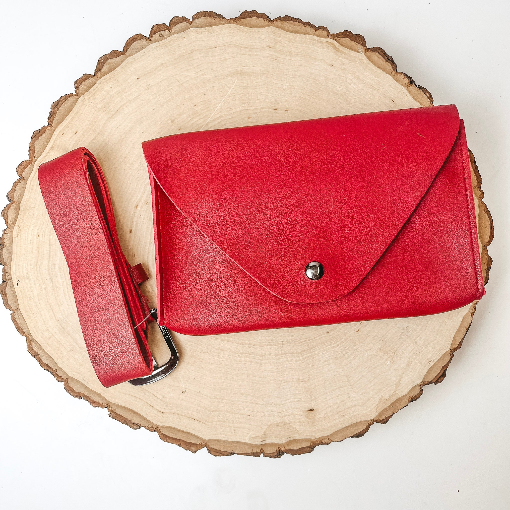 Envelope Faux Leather Fanny Pack in Ruby Red - Giddy Up Glamour Boutique
