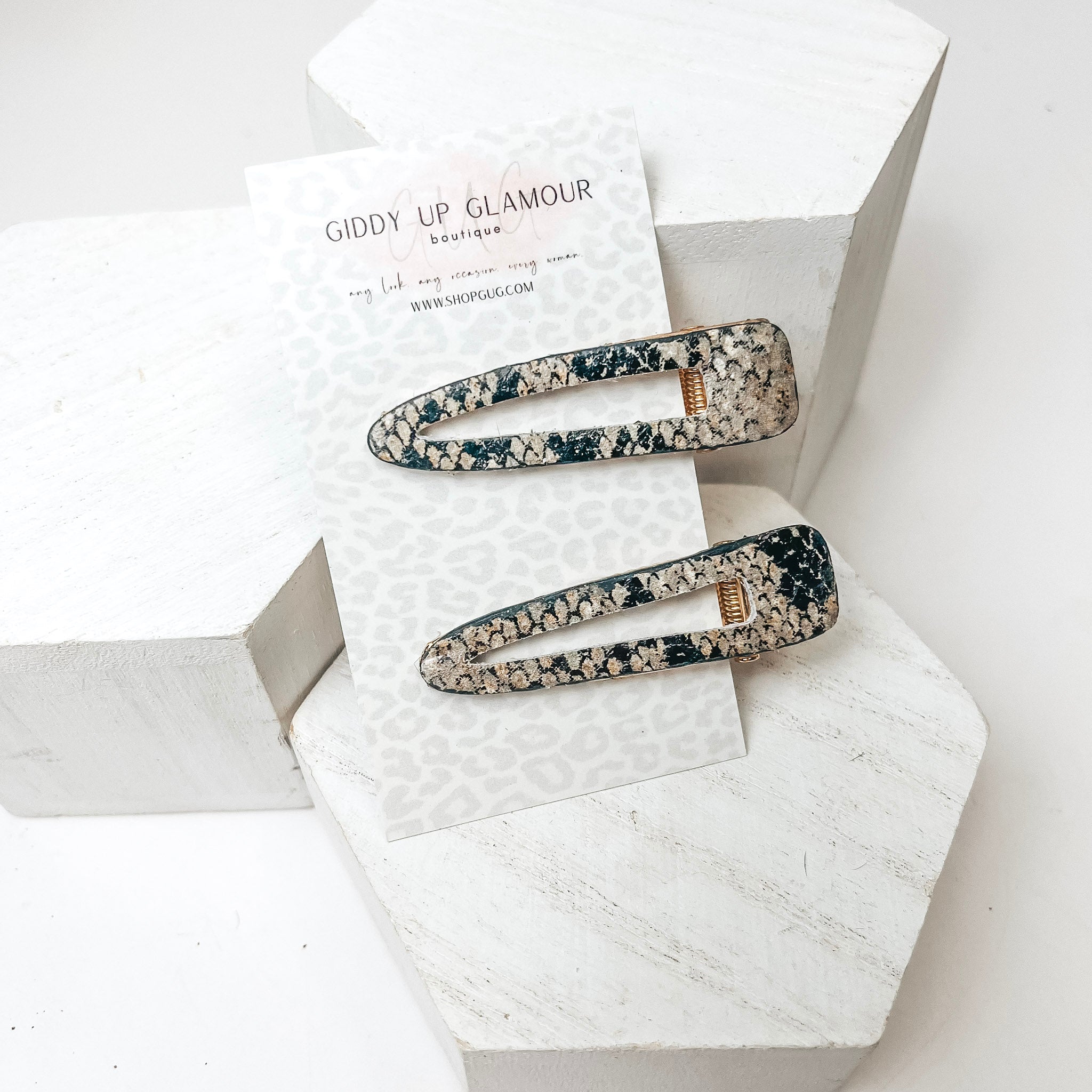 Triangular Hair Clip Pair in Snakeskin - Giddy Up Glamour Boutique