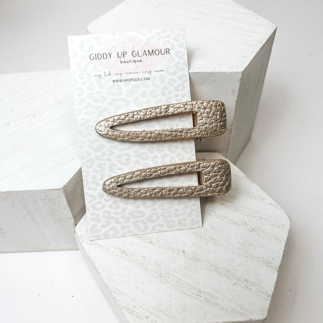 Triangular Hair Clip Pair in Rose Gold Snakeskin - Giddy Up Glamour Boutique
