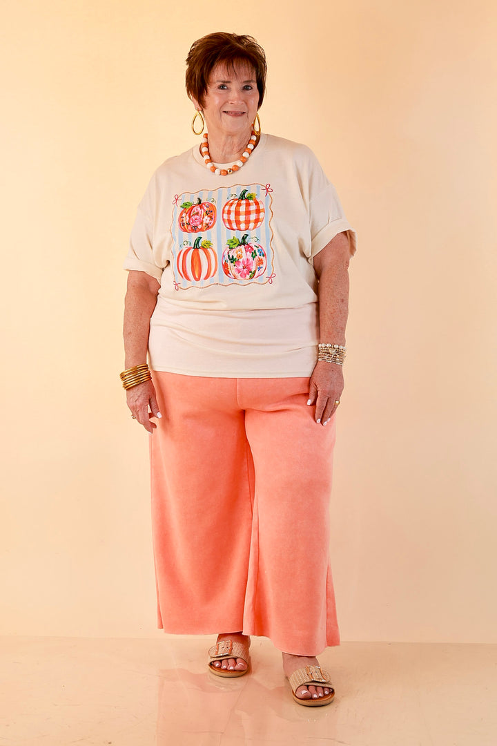 Prettiest in the Patch Stripe and Pumpkin Fall Graphic Tee in Natural