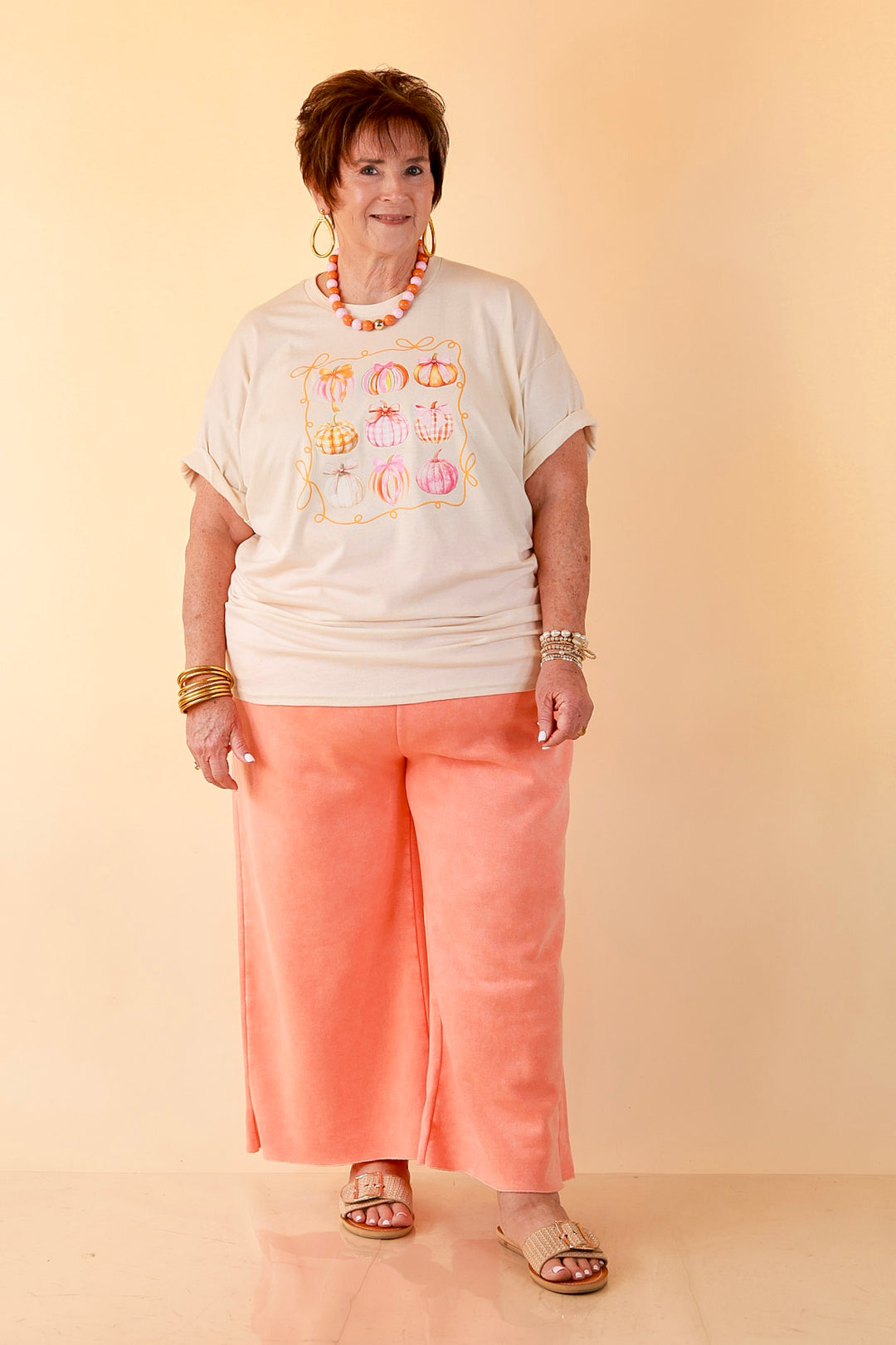 Pretty Little Pumpkins Bow and Pumpkin Fall Graphic Tee in Natural